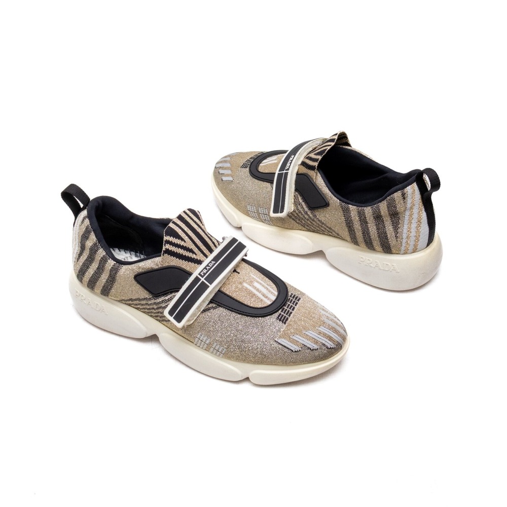 Prada CLOUDBUST Women's Knit GOLD Fabric Slip-On‎ Sneakers – Size 36.5 (US 6.5 )